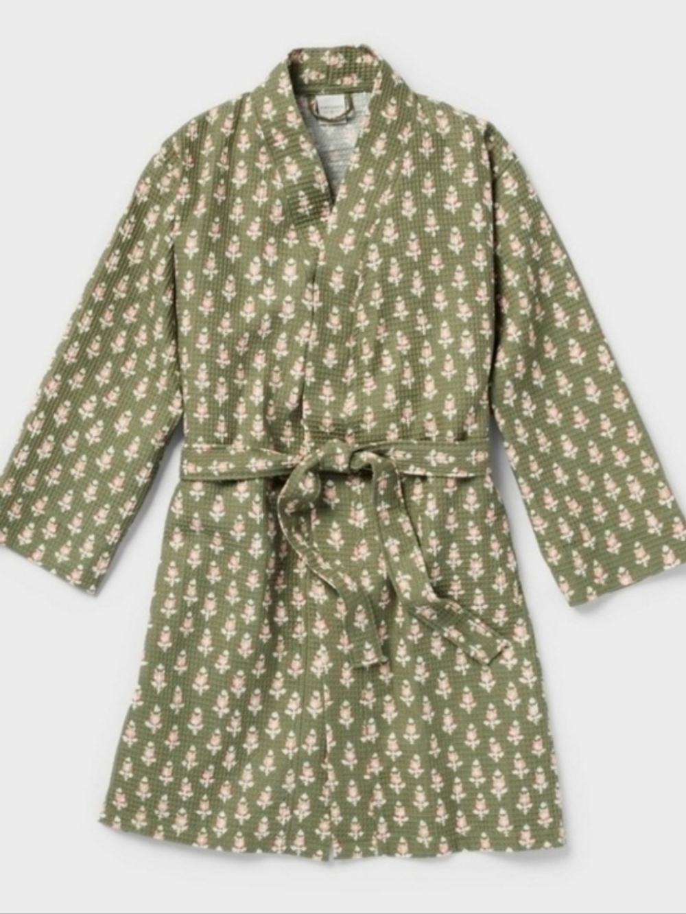 Threshold 100% Cotton Waffle Weave Robe Green Floral L/XL
